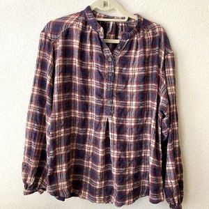 Free People Long Sleeve 1/4 Button Front Plaid Shirt Size Small